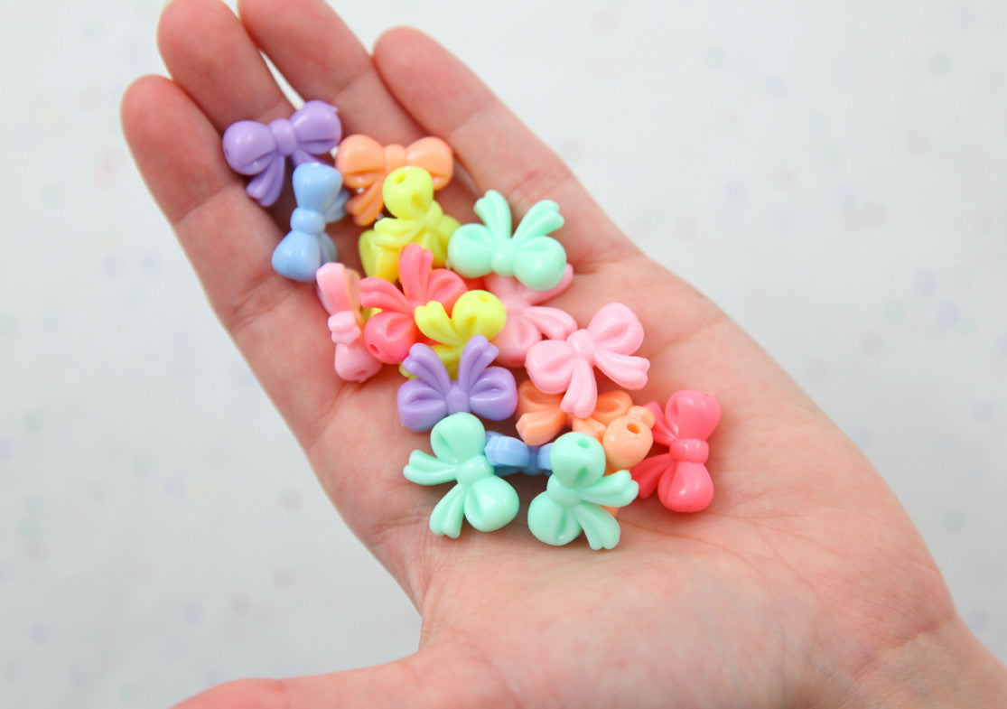 Pastel Beads - 20mm Small Pastel Bow or Ribbon Shape Acrylic or Resin Beads - 40 pc set