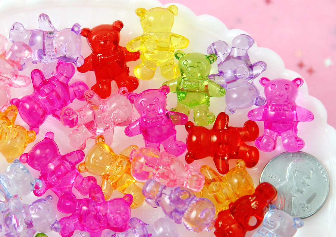 Teddy Bear Beads - 20mm Transparent Teddy Bear Bead Chunky Acrylic or Plastic Beads - 35 pc set