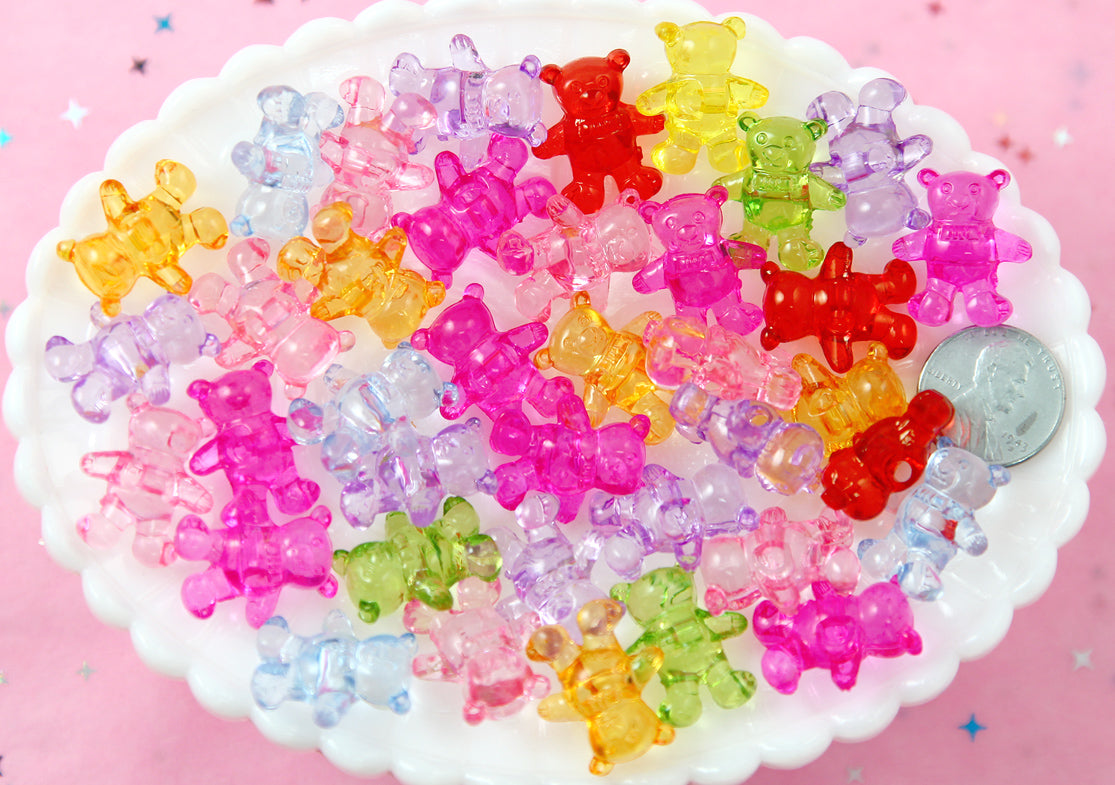 Teddy Bear Beads - 20mm Transparent Teddy Bear Bead Chunky Acrylic or Plastic Beads - 35 pc set