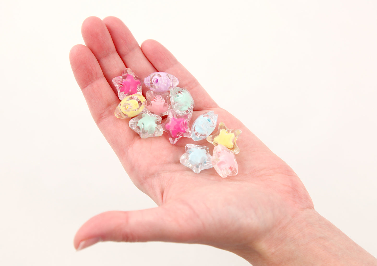 Pastel Star Beads - 20mm Bright Pastel Clear Shooting Star Resin or Acrylic Beads - 20 pc set