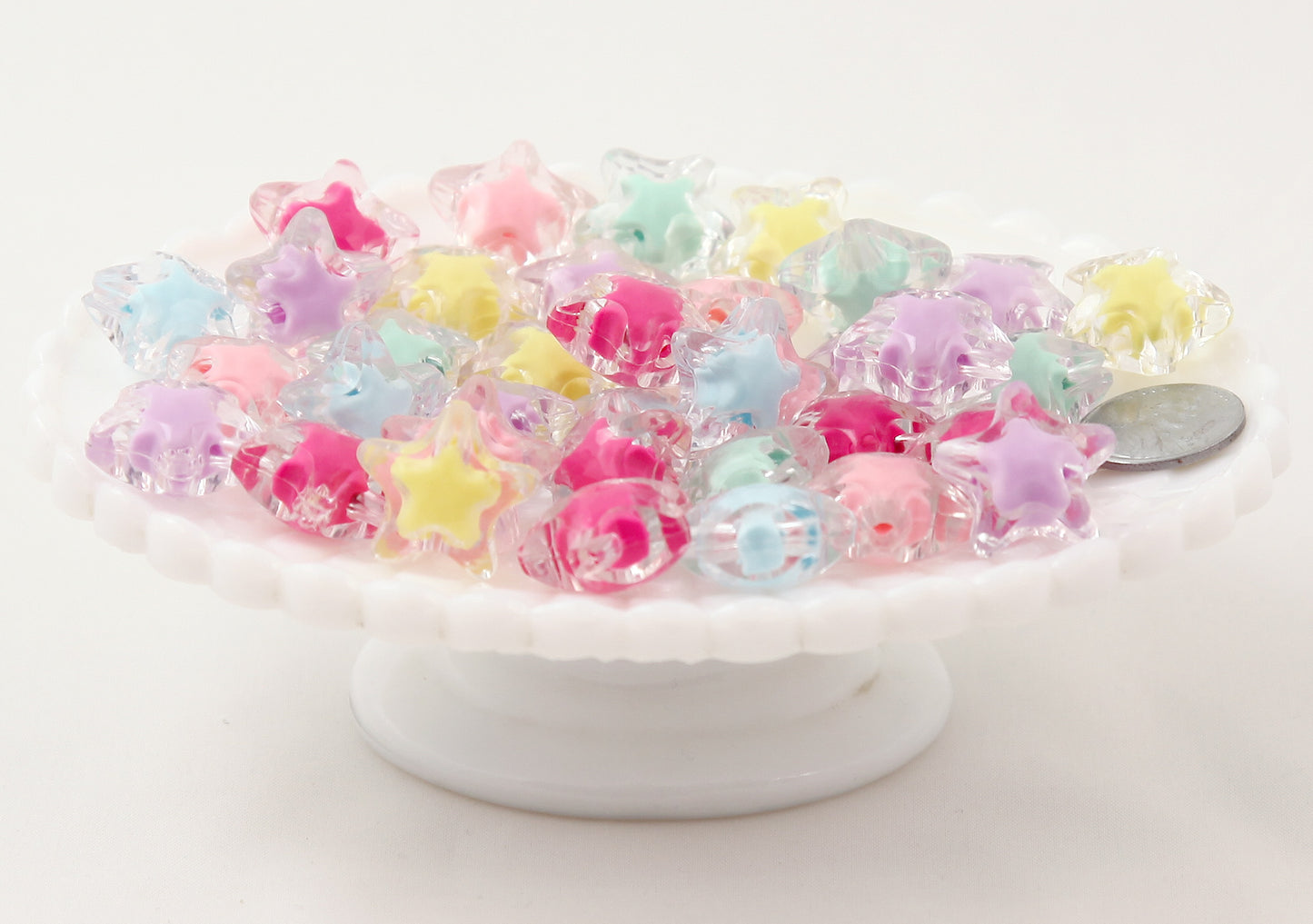 Pastel Star Beads - 20mm Bright Pastel Clear Shooting Star Resin or Acrylic Beads - 20 pc set