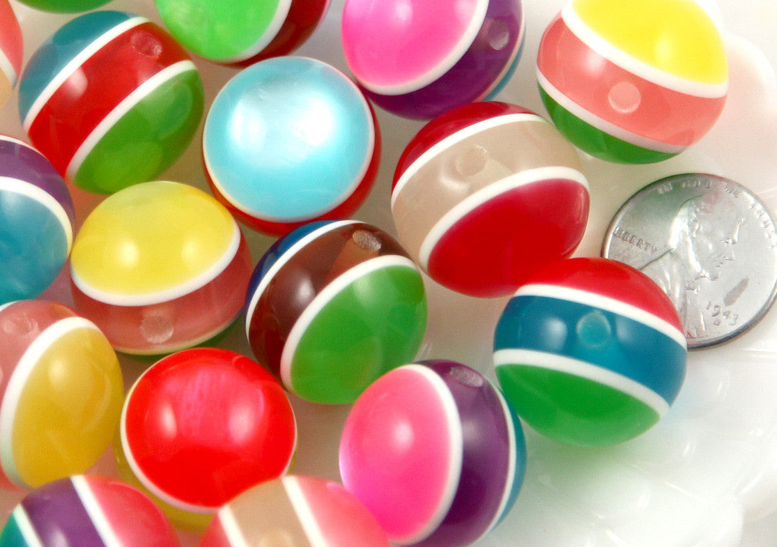 20mm Colorful Chunky Moonglow Stripe Juicy Candy Color Gumball Bubblegum Acrylic or Resin Beads - 15 pc set