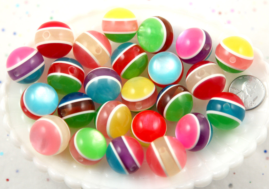 20mm Colorful Chunky Moonglow Stripe Juicy Candy Color Gumball Bubblegum Acrylic or Resin Beads - 15 pc set