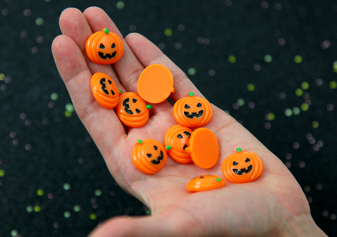 Halloween Cabochon - Pumpkin Jack-o-lantern Acrylic or Resin Cabochons - 8 pc set