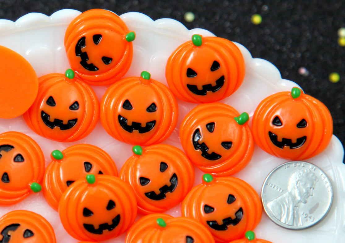 Halloween Cabochon - Pumpkin Jack-o-lantern Acrylic or Resin Cabochons - 8 pc set