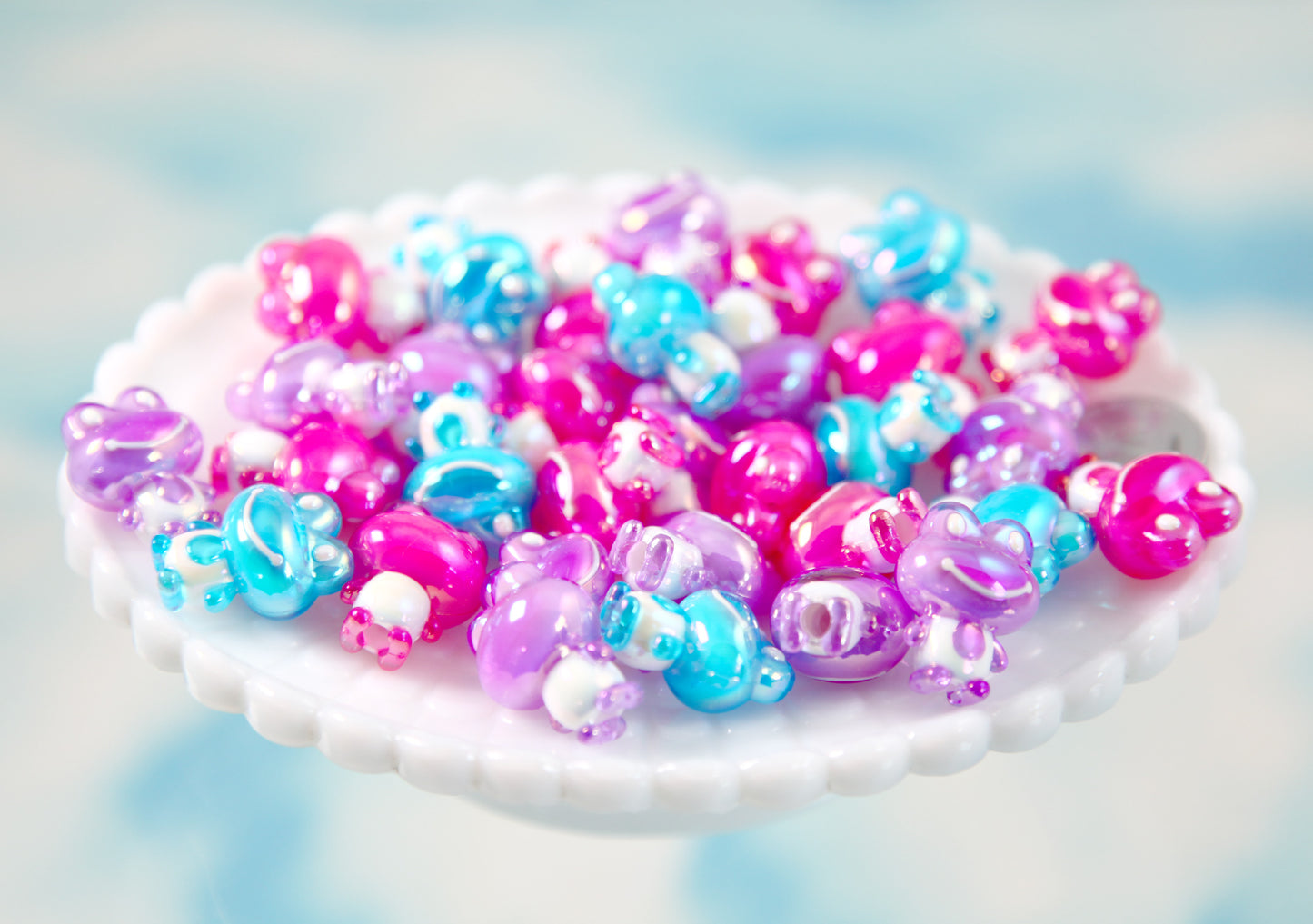 Cute Frog Beads - 22mm AB Frog Colorful Bead Chunky Acrylic or Plastic Beads - 9 pc set