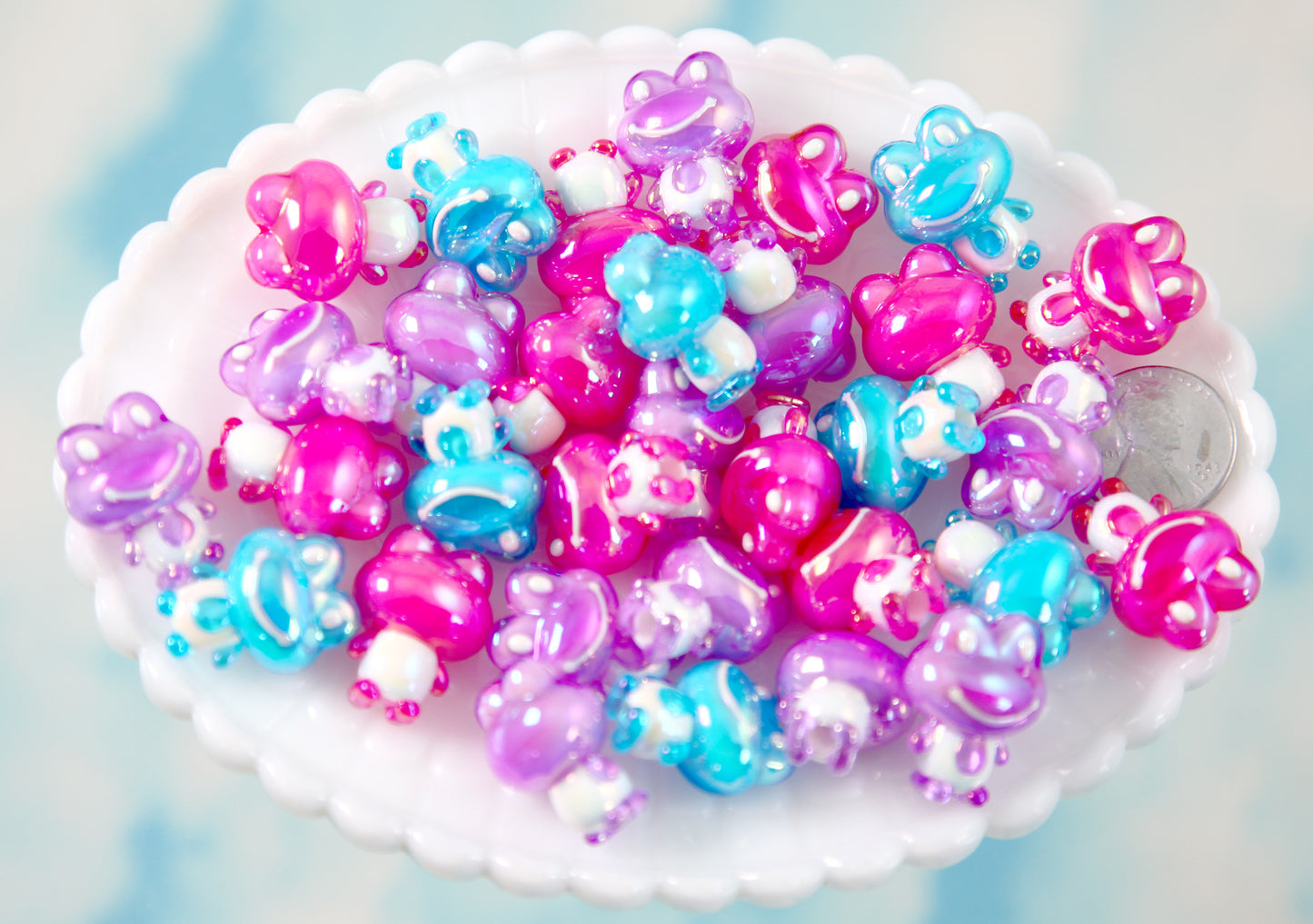 Cute Frog Beads - 22mm AB Frog Colorful Bead Chunky Acrylic or Plastic Beads - 9 pc set