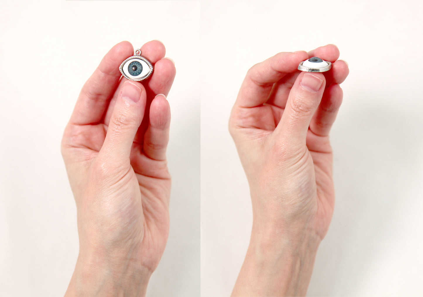 Eyeball Charms - 5 pc set - 22mm Small Eyeball Eye Silver Color Steel Blue Iris Charms or Pendants - easy to make into earrings