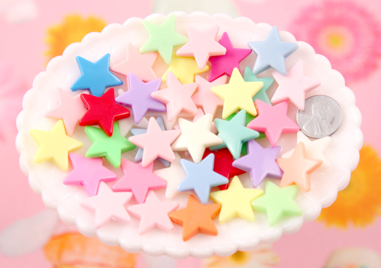 Big Star Beads - 22mm Big Colorful Plastic Star Bead Acrylic or Resin Beads - 30 pcs set