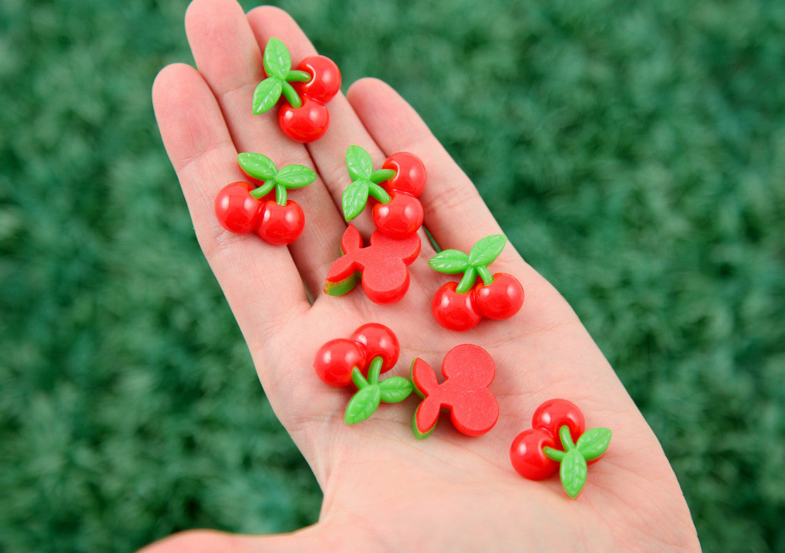 20mm Super Cute Red Cherries Fruit Flatback Cherry Resin Cabochons – 6 pc set
