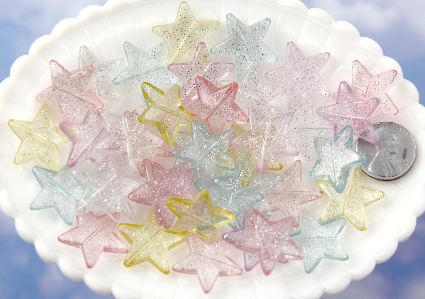 Glitter Star Beads - 22mm Pretty Pastel Glitter Plastic Star Beads - 30 pc set