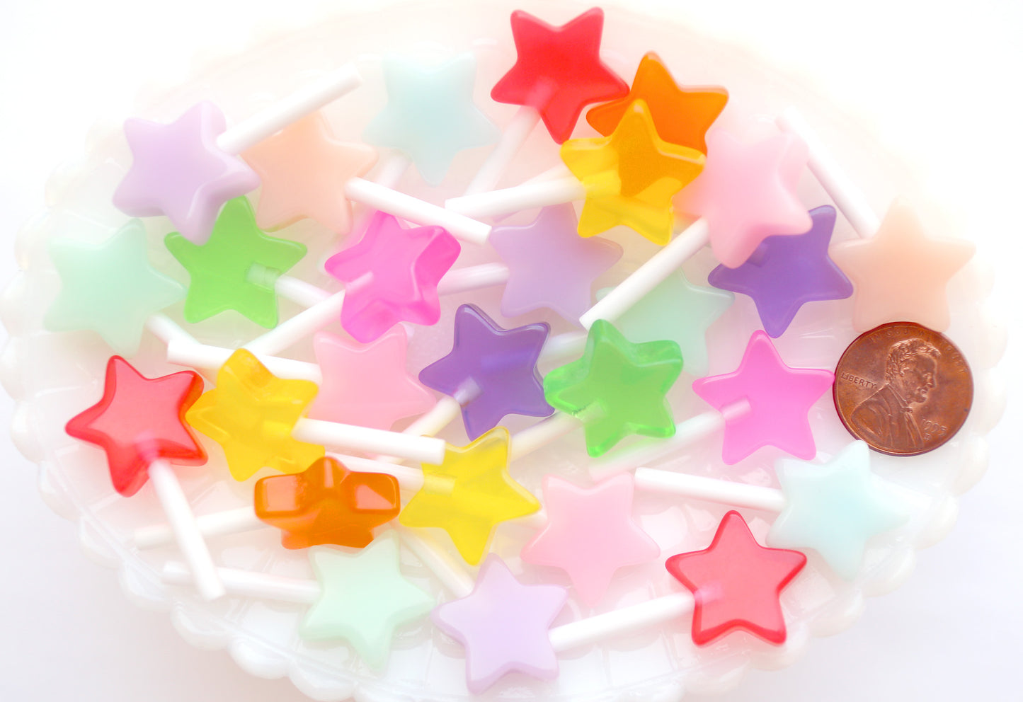 Star Lollipops - 20mm Little Star Shaped Fake Lollipop Flat Back Resin Cabochons - 10 pc set