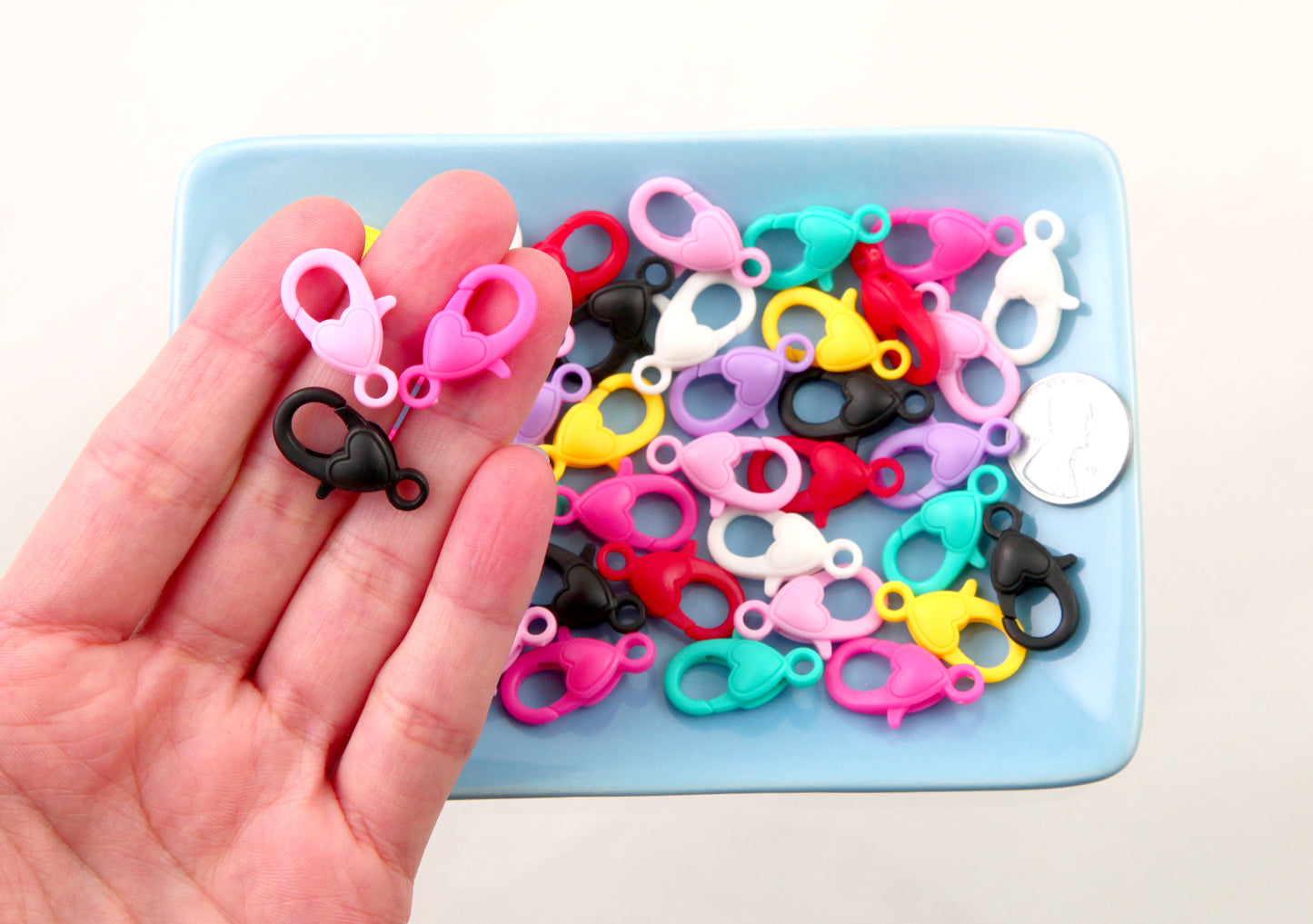 Small Plastic Lobster Clasp - 18 pcs - 23mm Colorful Plastic Clasp with Heart or Keychain Clip