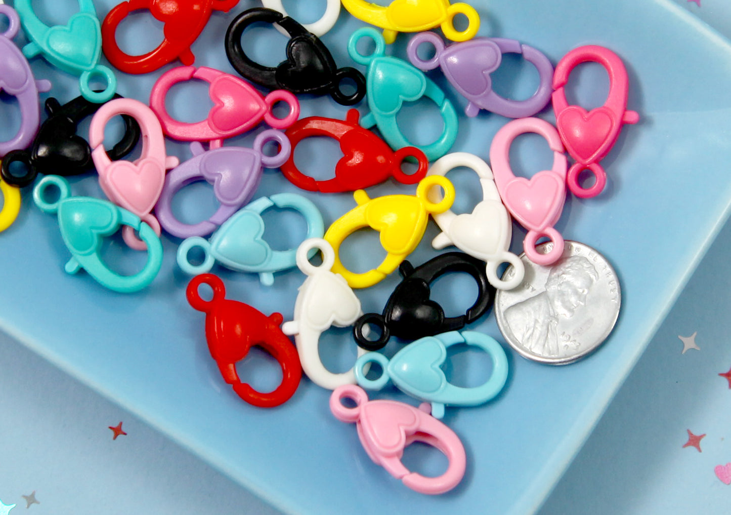 Small Plastic Lobster Clasp - 18 pcs - 23mm Colorful Plastic Clasp with Heart or Keychain Clip