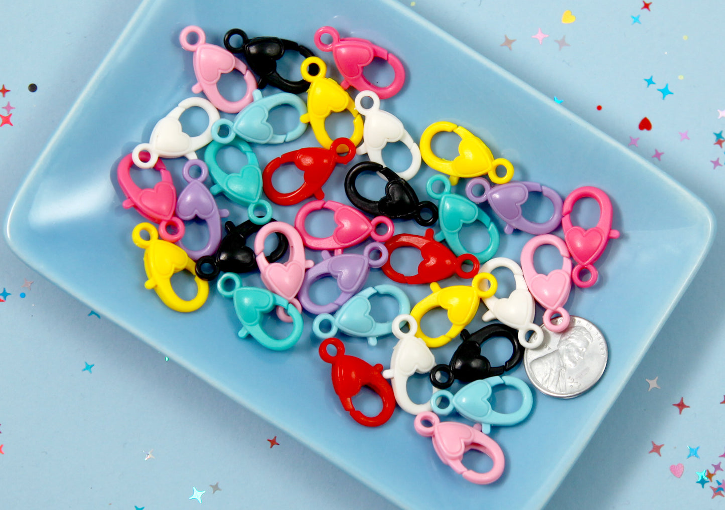 Small Plastic Lobster Clasp - 18 pcs - 23mm Colorful Plastic Clasp with Heart or Keychain Clip
