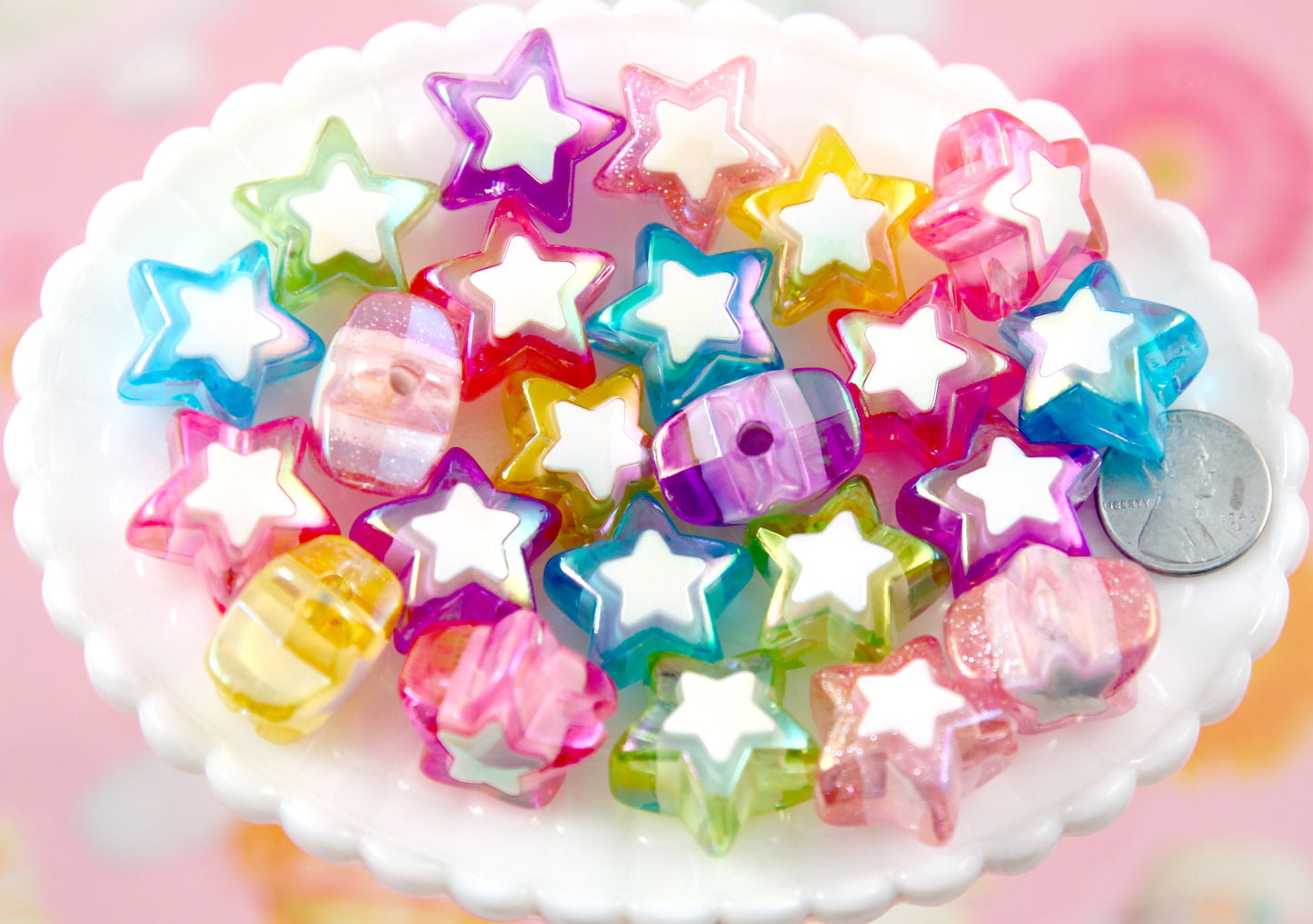 Star Beads - 22mm Amazing AB Translucent Double Star Acrylic or Resin Beads - 12 pcs set