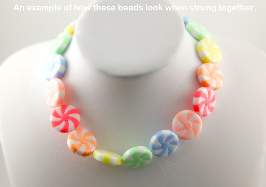 23mm Amazing Peppermint Swirl Beads Bright Pastel Color Candy Shape Chunky Acrylic or Resin Beads - 12 pc set