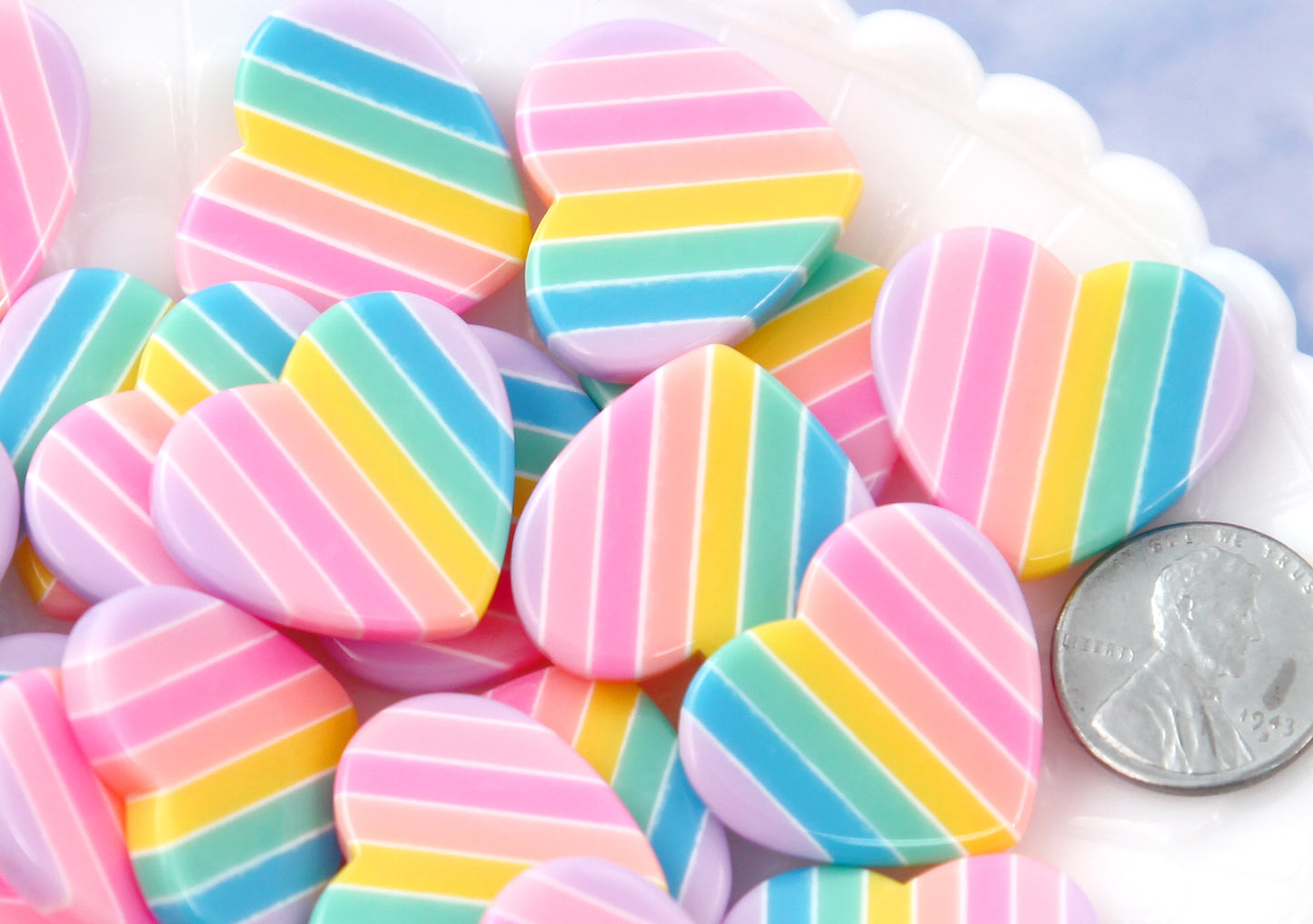 Pastel Rainbow Heart - 25mm Pastel Rainbow Heart Resin Flat Back Cabochons