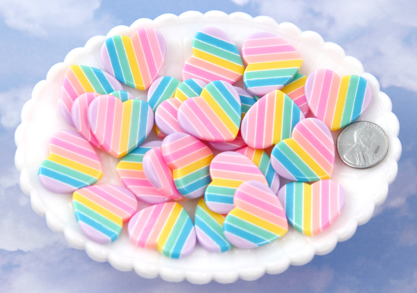 Pastel Rainbow Heart - 25mm Pastel Rainbow Heart Resin Flat Back Cabochons