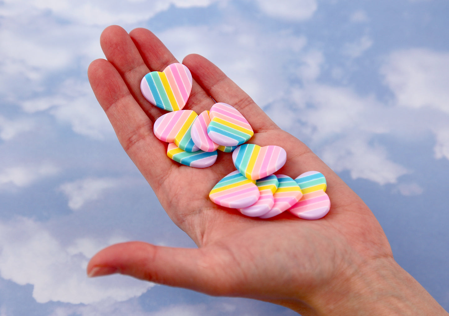 Pastel Rainbow Heart - 25mm Pastel Rainbow Heart Resin Flat Back Cabochons