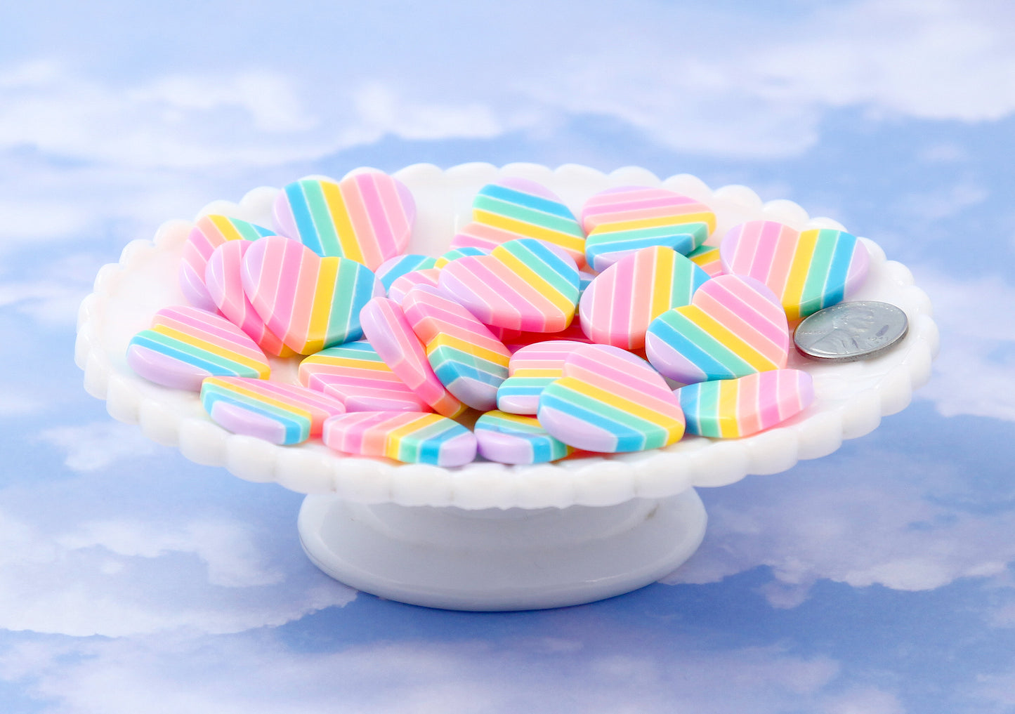 Pastel Rainbow Heart - 25mm Pastel Rainbow Heart Resin Flat Back Cabochons