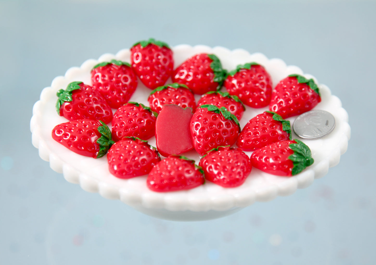 Strawberry Cabochons - 28mm Realistic Strawberry Flat backs Acrylic or Resin Flatback Cabochons - 6 pc set