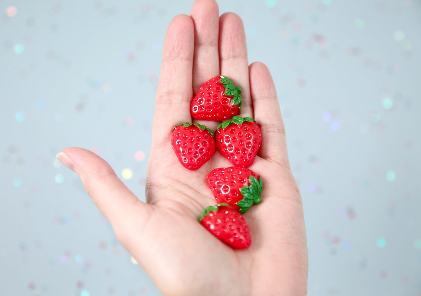 Strawberry Cabochons - 28mm Realistic Strawberry Flat backs Acrylic or Resin Flatback Cabochons - 6 pc set