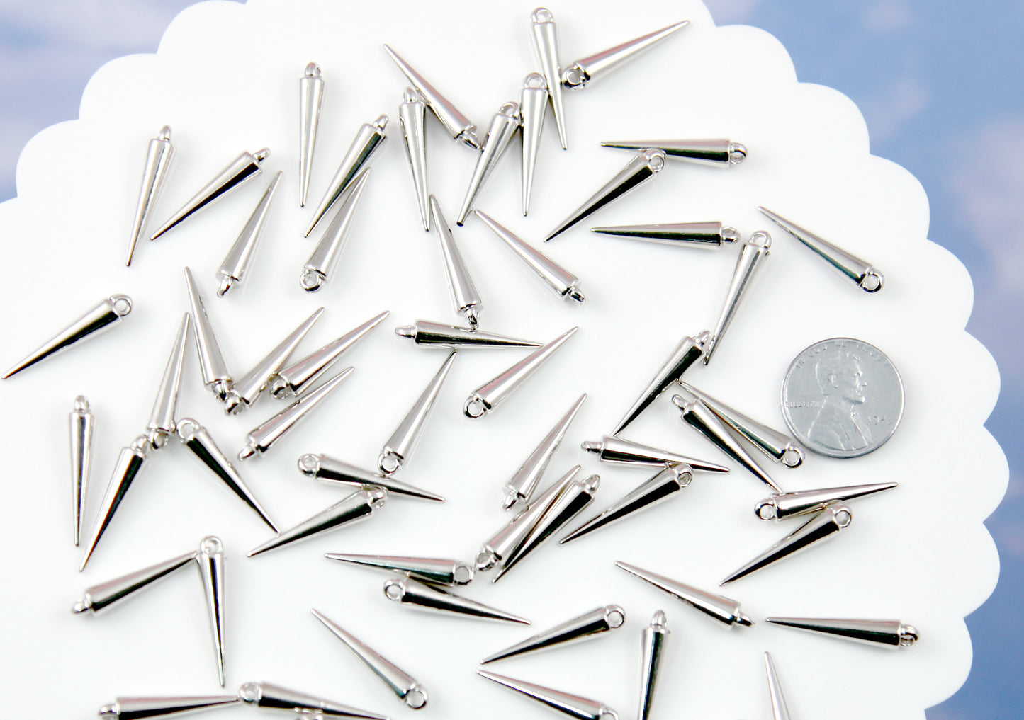 Spike Charms - 30 pc set - 23mm Spiky Charm - Electroplated Silver - With Holes to Easily make Jewelry
