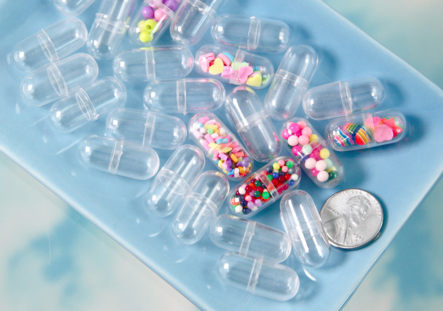 Mini Fillable Shaker Capsule - 24mm Tiny Clear Plastic Openable Blank Shaker Pill or Capsule, Fillable Hollow Blanks - 12 pc set