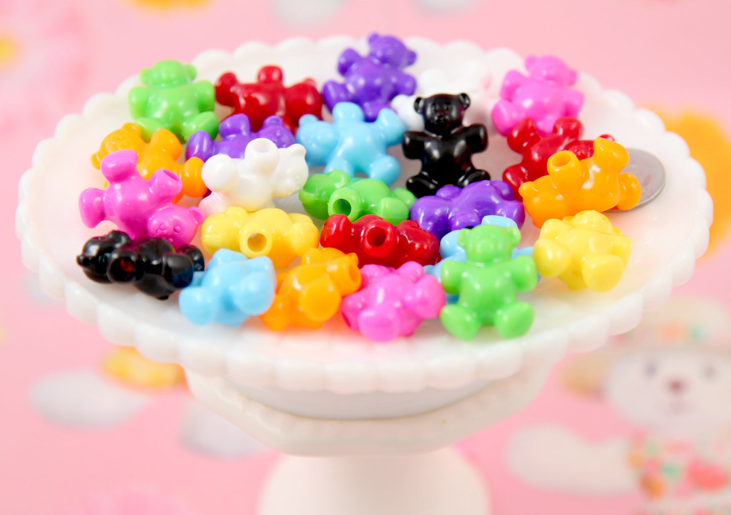 Teddy Bear Beads - 24mm Cute Bear Shape Acrylic or Resin Beads - 25 pc set