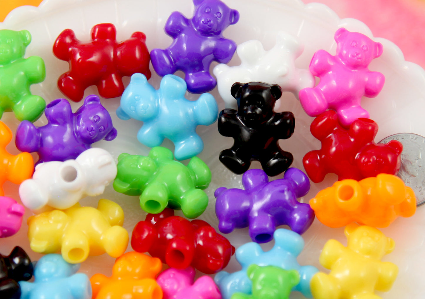 Teddy Bear Beads - 24mm Cute Bear Shape Acrylic or Resin Beads - 25 pc set