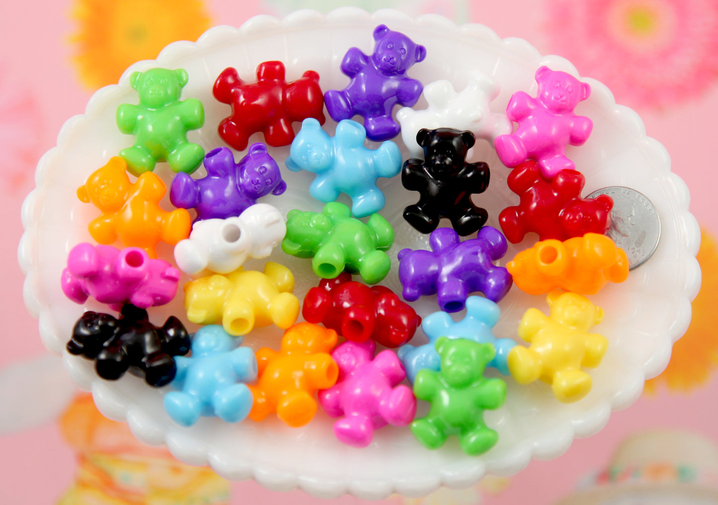 Teddy Bear Beads - 24mm Cute Bear Shape Acrylic or Resin Beads - 25 pc set