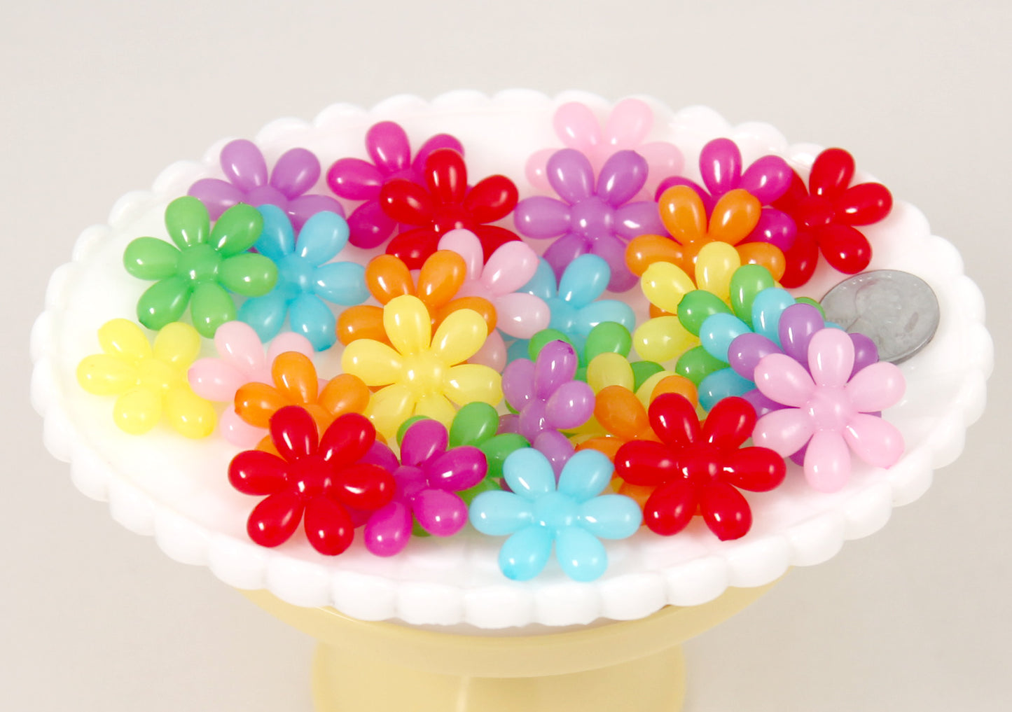 Flower Beads - 22mm Jelly Color Flower Beads Plastic Acrylic or Resin Beads – 40 pc set