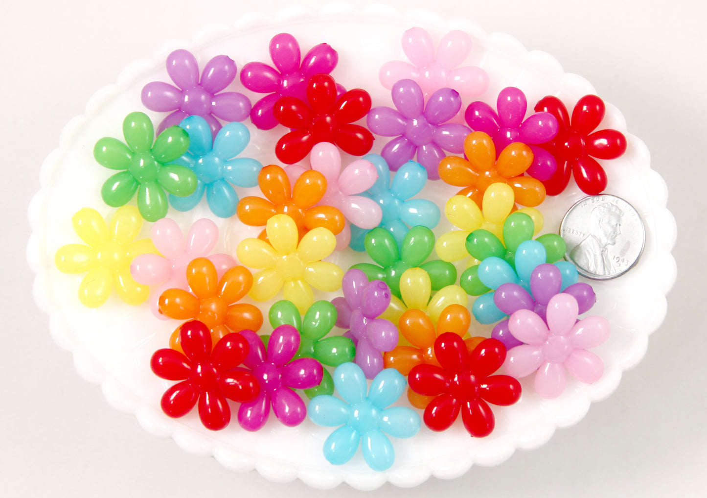 Flower Beads - 22mm Jelly Color Flower Beads Plastic Acrylic or Resin Beads – 40 pc set