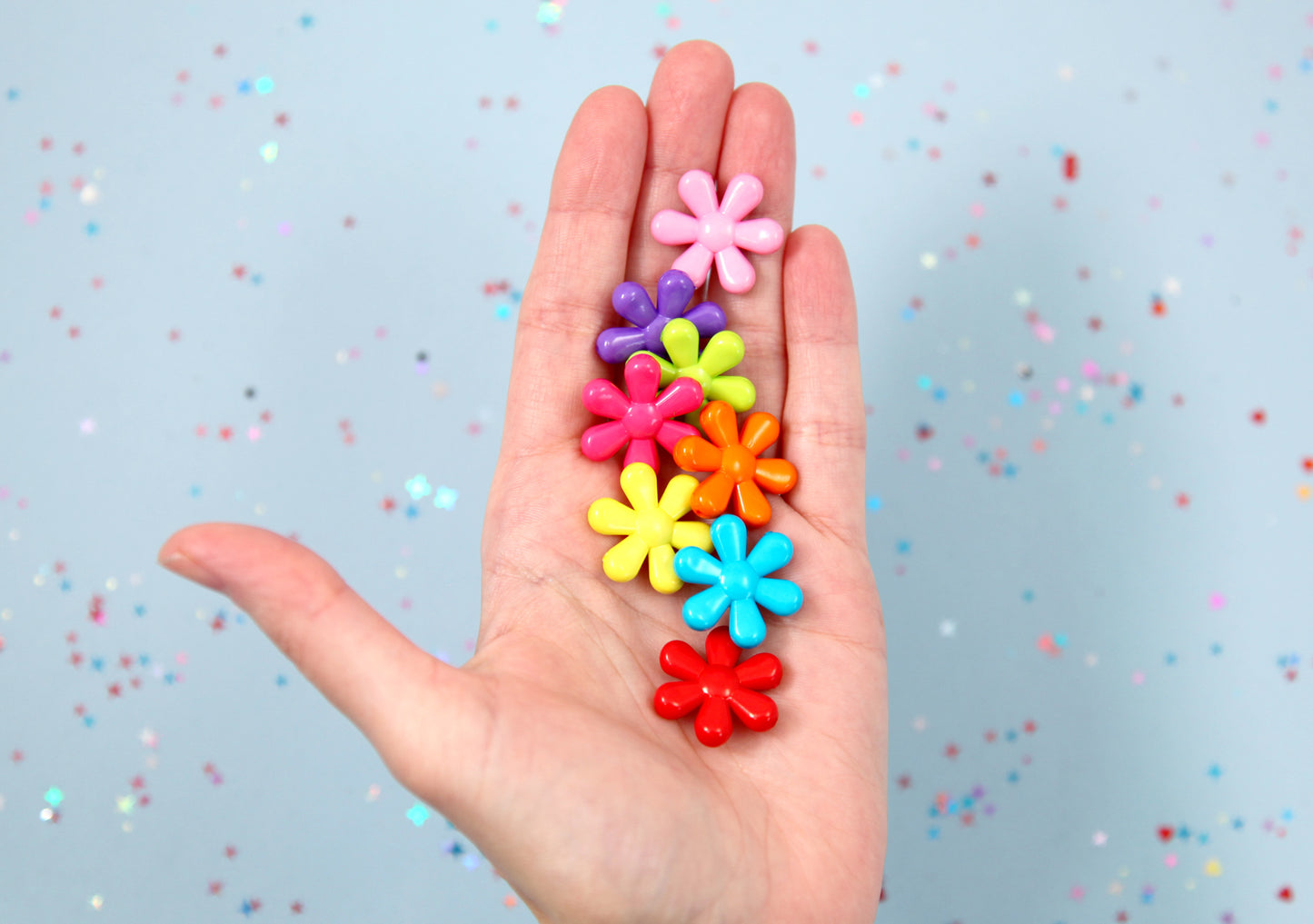 Flower Beads - 23mm Big Colorful Opaque Retro Flower Bead Plastic Acrylic or Resin Beads – 40 pc set