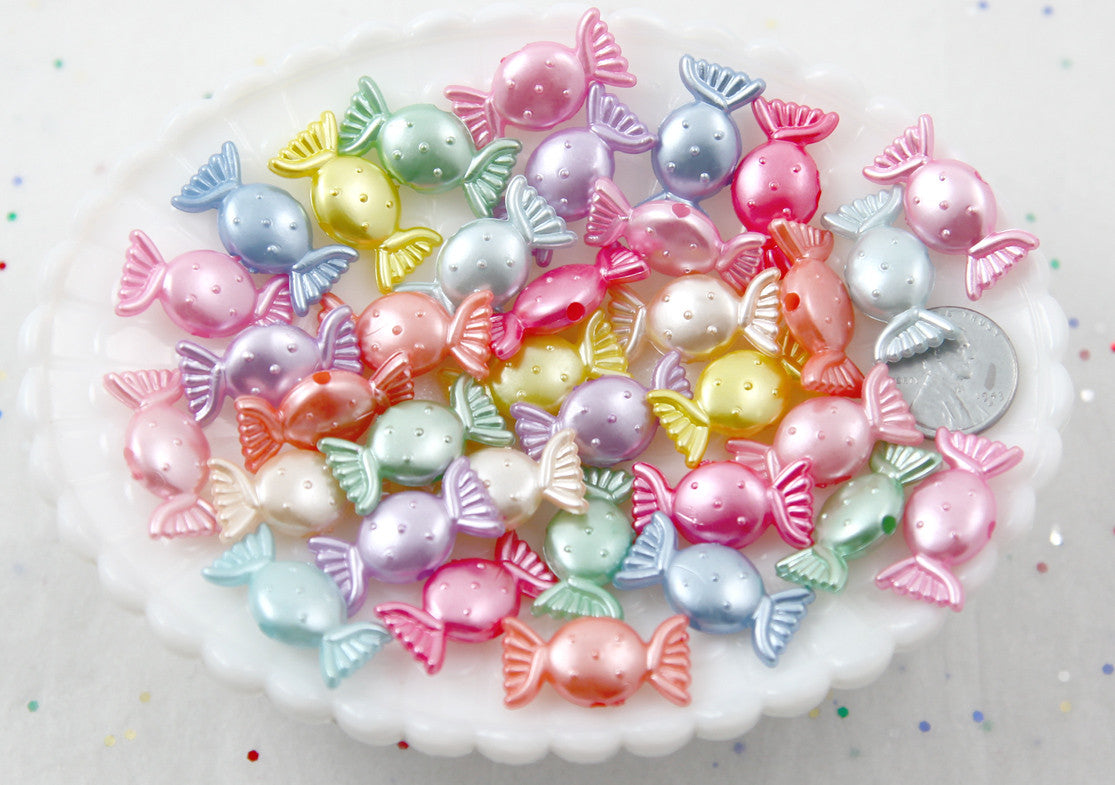 Candy Beads - 25mm Pearly Pastel Candy Shape Acrylic or Resin Beads - 45 pc set