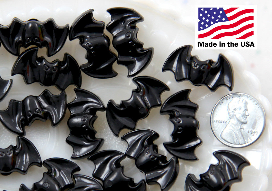 Bat Beads - 25mm Spooky Black Bats Plastic Acrylic or Resin Beads - 24 pc set