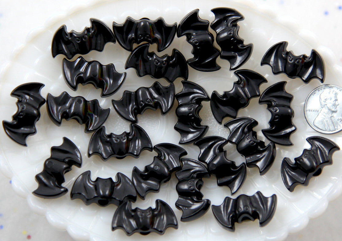 Bat Beads - 25mm Spooky Black Bats Plastic Acrylic or Resin Beads - 24 pc set