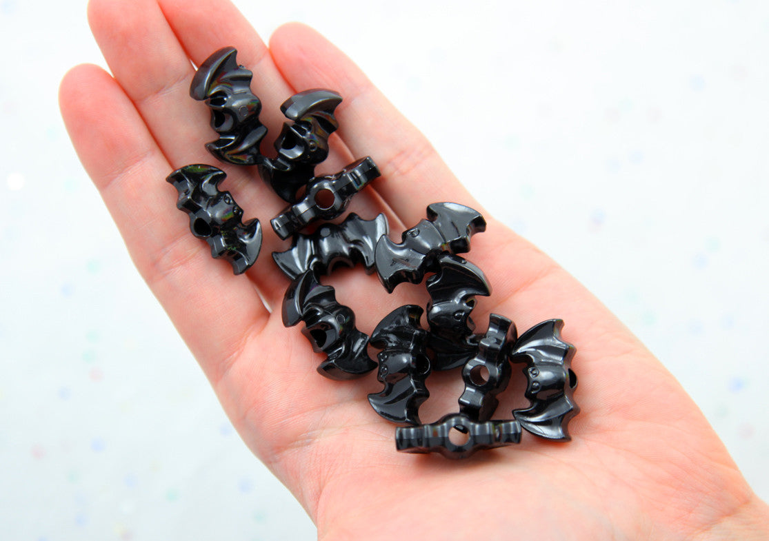 Bat Beads - 25mm Spooky Black Bats Plastic Acrylic or Resin Beads - 24 pc set