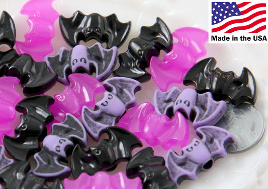 Bat Beads - 25mm Spooky Colors Bats Plastic Acrylic or Resin Beads - 24 pc set