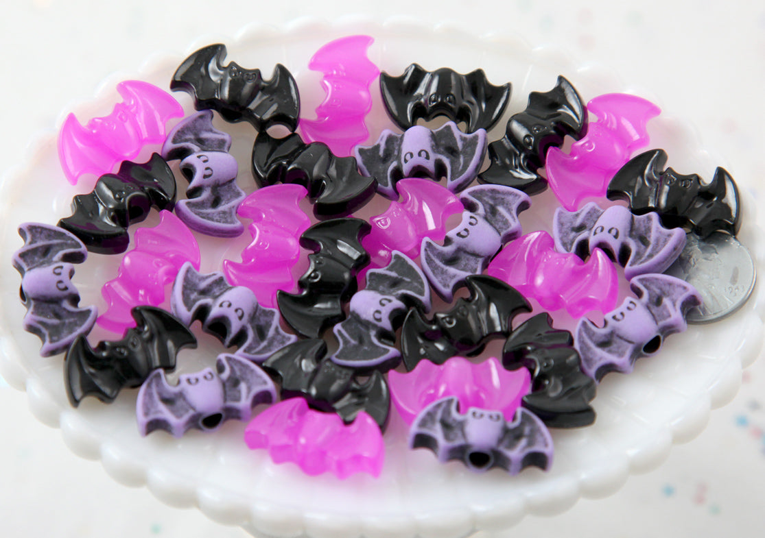 Bat Beads - 25mm Spooky Colors Bats Plastic Acrylic or Resin Beads - 24 pc set