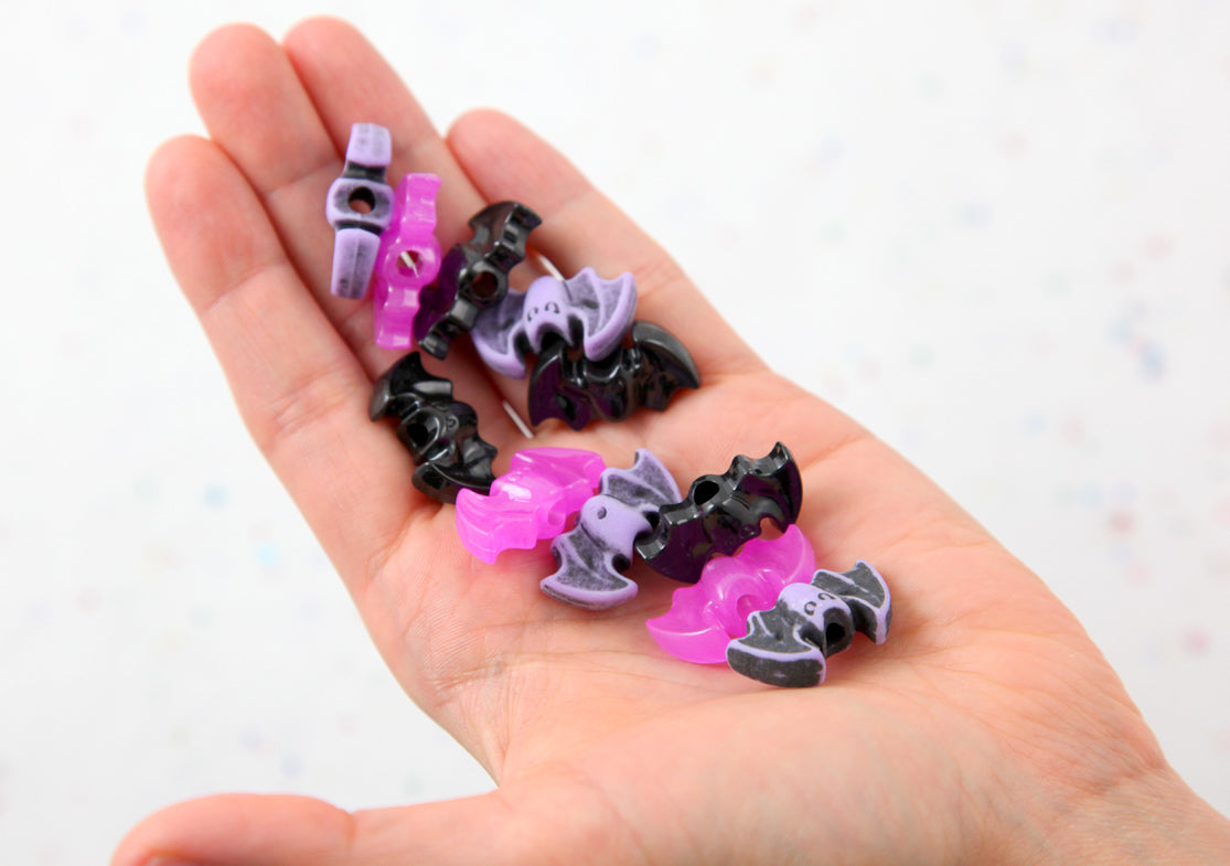 Bat Beads - 25mm Spooky Colors Bats Plastic Acrylic or Resin Beads - 24 pc set