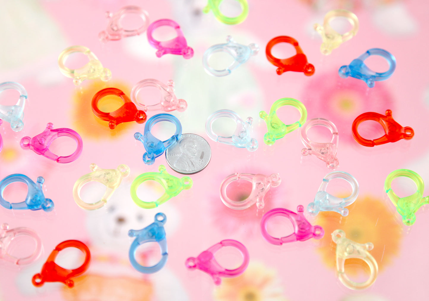 Big Plastic Lobster Clasp - 25mm Colorful Transparent Clear Plastic Clasp or Keychain Clip - 14 pc set