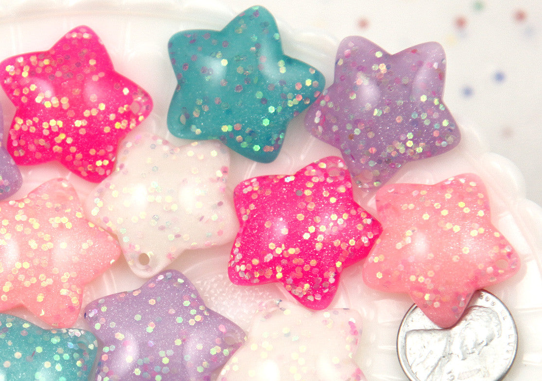 25mm Cute Rounded Pastel Stars Stardust Resin Cabochons Charms or Pendants - 7 pc set