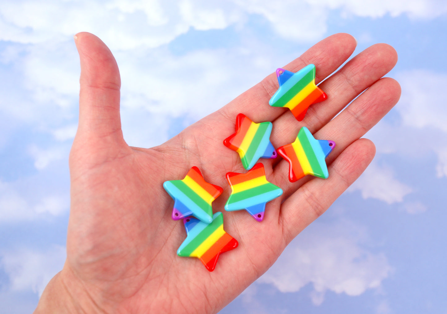 Rainbow Star Charm - 25mm Vibrant Rainbow Stripe Star Resin Charms or Pendants - 6 pc set
