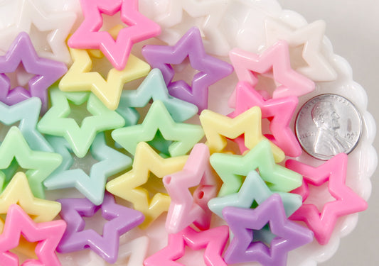 27mm Beautiful Bright Big Pastel Outline Star Chunky Acrylic or Resin Beads - 25 pcs set