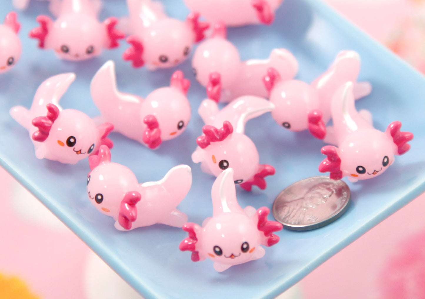 Axolotl Miniature - 6 pcs - 26mm Mini Axolotl Resin Charms or Flatbacks - Little Toy Axolotl 3d Mini Plastic Decorations Resin Cabochons