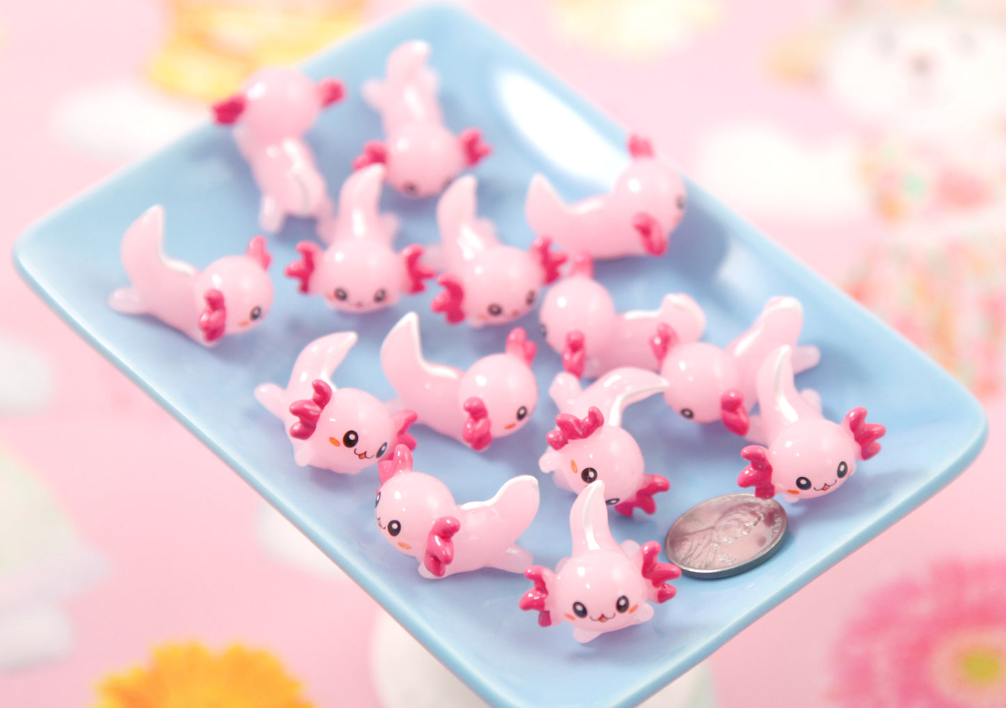 Axolotl Miniature - 6 pcs - 26mm Mini Axolotl Resin Charms or Flatbacks - Little Toy Axolotl 3d Mini Plastic Decorations Resin Cabochons