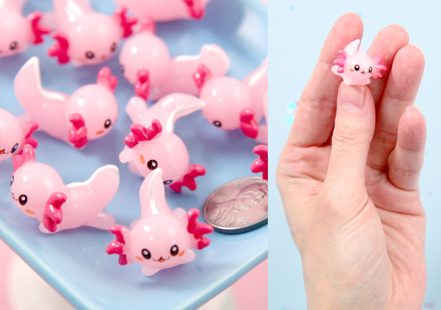 Axolotl Miniature - 6 pcs - 26mm Mini Axolotl Resin Charms or Flatbacks - Little Toy Axolotl 3d Mini Plastic Decorations Resin Cabochons