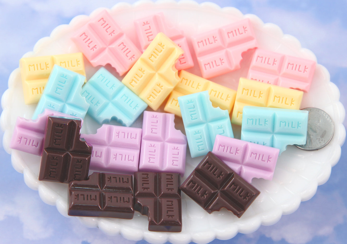 Fake Candy - 26mm Pastel Milk Chocolate Bar Resin Flatback Cabochons - 10 pc set